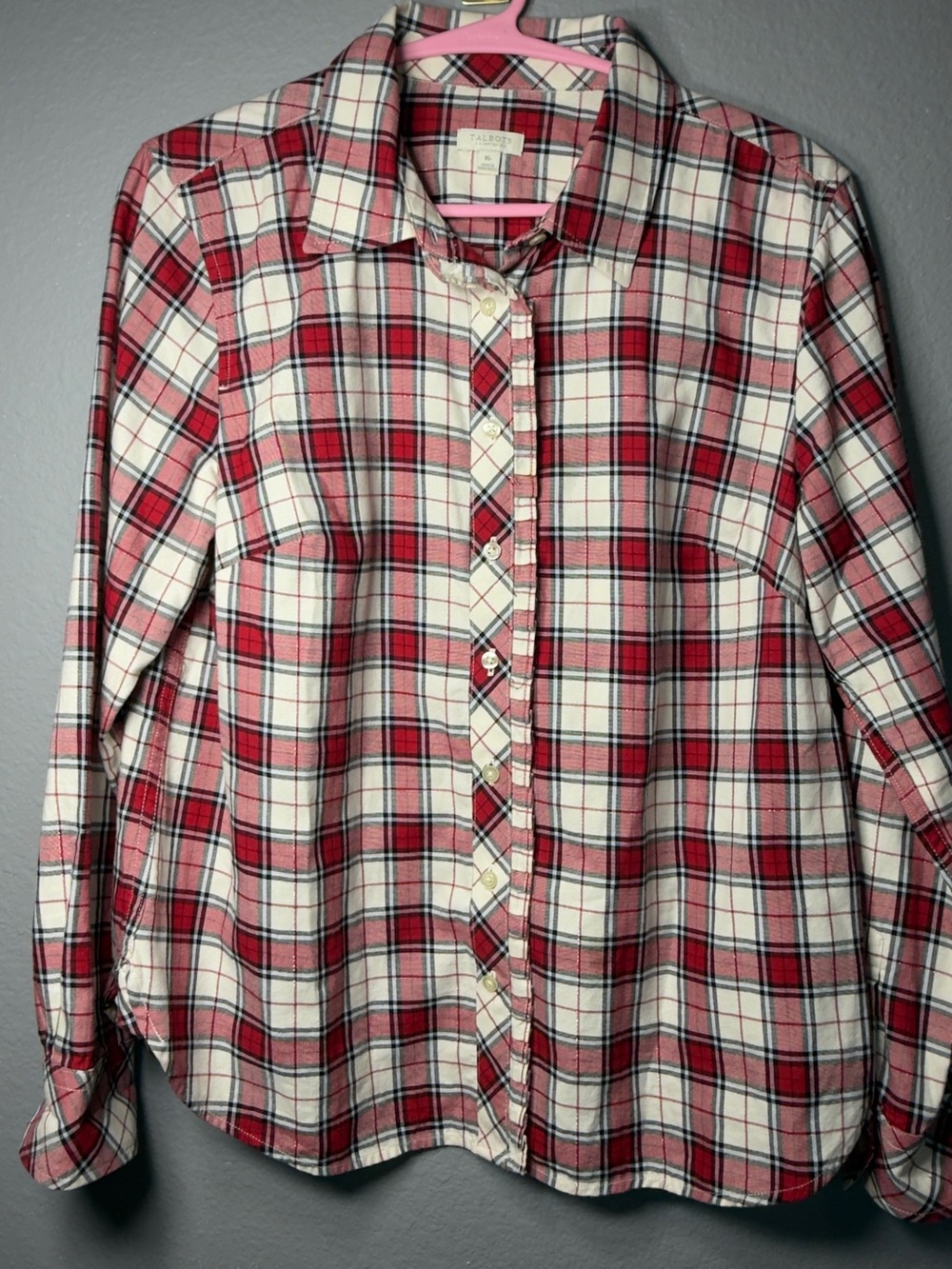 Talbots Red White and Black Plaid Cotton Button-Down
